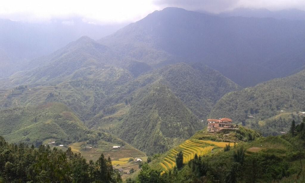Mountain view from a Sapa hotel balcony; make sure you get yours